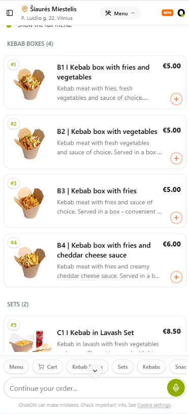 KEBAB inn programėlė